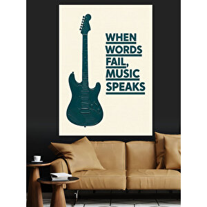 Gitar Silüeti Müzik Yazısı Dekoratif Kanvas - Mdf Ahşap Tablo 35x50 cm
