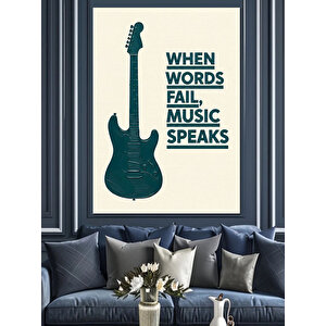Gitar Silüeti Müzik Yazısı Dekoratif Kanvas - Mdf Ahşap Tablo 35x50 cm