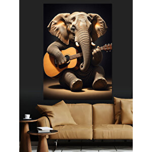 Gitar Çalan Fil Müzisyen Dekoratif Kanvas - Mdf Ahşap Tablo 35x50 cm