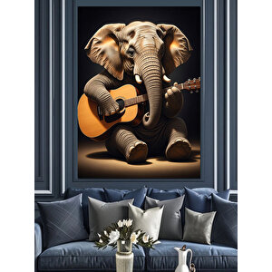 Gitar Çalan Fil Müzisyen Dekoratif Kanvas - Mdf Ahşap Tablo 35x50 cm