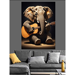 Gitar Çalan Fil Müzisyen Dekoratif Kanvas - Mdf Ahşap Tablo 35x50 cm