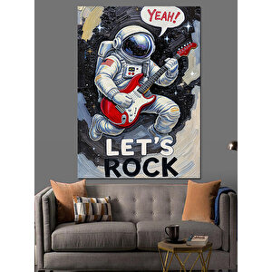 Gitar Çalan Astronot Rock Dekoratif Kanvas - Mdf Ahşap Tablo 100x140 cm