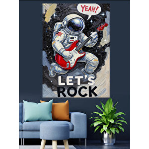 Gitar Çalan Astronot Rock Dekoratif Kanvas - Mdf Ahşap Tablo 100x140 cm