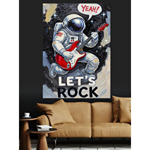 Gitar Çalan Astronot Rock Dekoratif Kanvas - Mdf Ahşap Tablo 100x140 cm