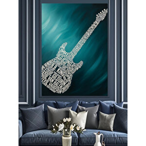 Mavi Pırıltılı Soyut Gitar Dekoratif Kanvas - Mdf Ahşap Tablo 35x50 cm