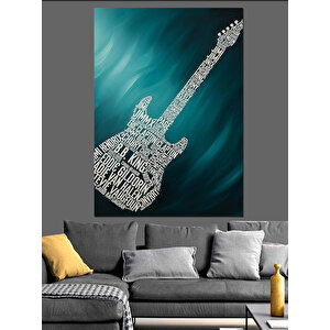 Mavi Pırıltılı Soyut Gitar Dekoratif Kanvas - Mdf Ahşap Tablo 35x50 cm