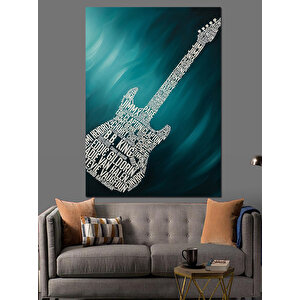 Mavi Pırıltılı Soyut Gitar Dekoratif Kanvas - Mdf Ahşap Tablo 35x50 cm