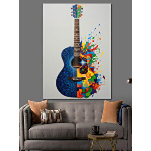 Mavi Gitar Ve Müzik Dekoratif Kanvas - Mdf Ahşap Tablo
