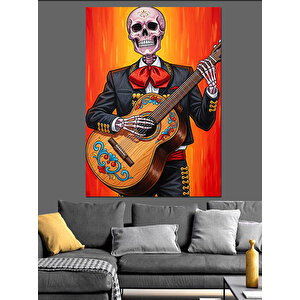 Gitar Çalan İskelet Mariachi Dekoratif Kanvas - Mdf Ahşap Tablo 50x70 cm