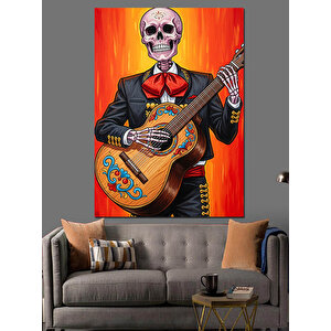 Gitar Çalan İskelet Mariachi Dekoratif Kanvas - Mdf Ahşap Tablo 50x70 cm