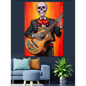 Gitar Çalan İskelet Mariachi Dekoratif Kanvas - Mdf Ahşap Tablo 50x70 cm