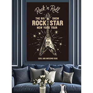 Rock Star Gitar Afişi Dekoratif Kanvas - Mdf Ahşap Tablo 100x140 cm