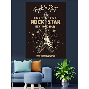 Rock Star Gitar Afişi Dekoratif Kanvas - Mdf Ahşap Tablo 100x140 cm