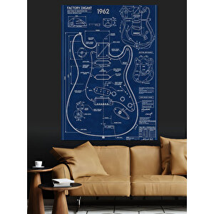Gitar Teknik Çizim Şeması Dekoratif Kanvas - Mdf Ahşap Tablo 35x50 cm