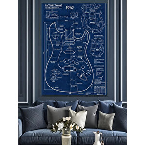 Gitar Teknik Çizim Şeması Dekoratif Kanvas - Mdf Ahşap Tablo 35x50 cm