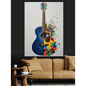 Mavi Gitar Ve Müzik Dekoratif Kanvas - Mdf Ahşap Tablo 70x100 cm