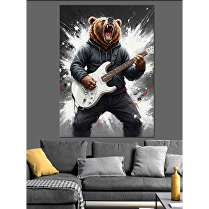 Gitar Çalan Ayı Müzisyen Dekoratif Kanvas - Mdf Ahşap Tablo 100x140 cm