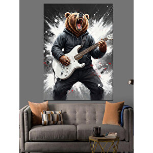 Gitar Çalan Ayı Müzisyen Dekoratif Kanvas - Mdf Ahşap Tablo 100x140 cm
