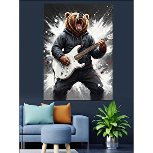 Gitar Çalan Ayı Müzisyen Dekoratif Kanvas - Mdf Ahşap Tablo 100x140 cm