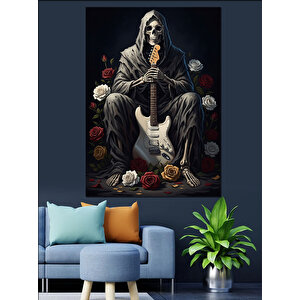 Gitar Çalan İskelet Azrail Dekoratif Kanvas - Mdf Ahşap Tablo 100x140 cm