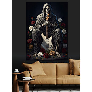 Gitar Çalan İskelet Azrail Dekoratif Kanvas - Mdf Ahşap Tablo 100x140 cm