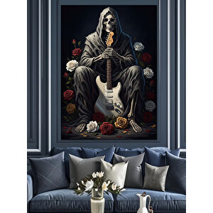 Gitar Çalan İskelet Azrail Dekoratif Kanvas - Mdf Ahşap Tablo 100x140 cm