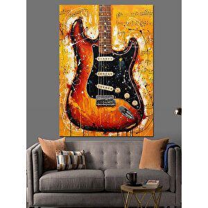 Kırmızı Elektrik Gitar Alevler Dekoratif Kanvas - Mdf Ahşap Tablo 35x50 cm