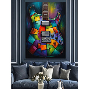 Renkli Elektro Gitar Resmi Dekoratif Kanvas - Mdf Ahşap Tablo 25x35 cm