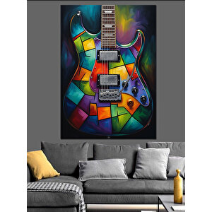 Renkli Elektro Gitar Resmi Dekoratif Kanvas - Mdf Ahşap Tablo 25x35 cm