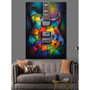 Renkli Elektro Gitar Resmi Dekoratif Kanvas - Mdf Ahşap Tablo 25x35 cm