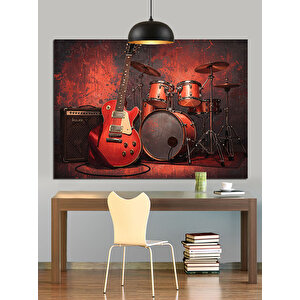 Davul Gitar Müzik Aletleri Dekoratif Kanvas - Mdf Ahşap Tablo 50x70 cm