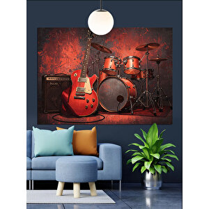 Davul Gitar Müzik Aletleri Dekoratif Kanvas - Mdf Ahşap Tablo 50x70 cm