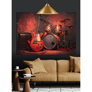 Davul Gitar Müzik Aletleri Dekoratif Kanvas - Mdf Ahşap Tablo 50x70 cm