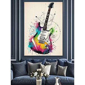 Renkli Elektro Gitar Sanatı Dekoratif Kanvas - Mdf Ahşap Tablo 50x70 cm