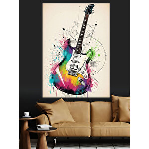 Renkli Elektro Gitar Sanatı Dekoratif Kanvas - Mdf Ahşap Tablo 25x35 cm