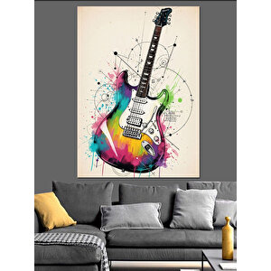 Renkli Elektro Gitar Sanatı Dekoratif Kanvas - Mdf Ahşap Tablo 25x35 cm
