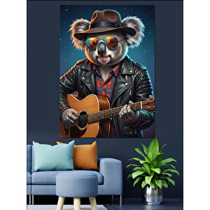 Gitar Çalan Rockçı Koala Dekoratif Kanvas - Mdf Ahşap Tablo 25x35 cm