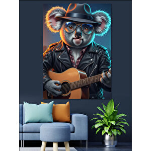 Gitar Çalan Koala Müzisyen Dekoratif Kanvas - Mdf Ahşap Tablo 35x50 cm