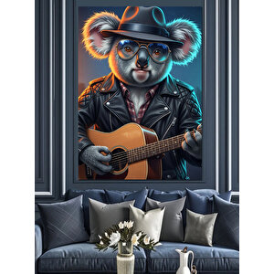 Gitar Çalan Koala Müzisyen Dekoratif Kanvas - Mdf Ahşap Tablo 35x50 cm