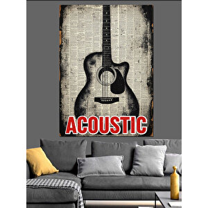 Akustik Gitar Müzik Posteri Dekoratif Kanvas - Mdf Ahşap Tablo 50x70 cm