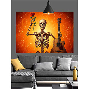 Gitar Çalan İskelet Figürü Dekoratif Kanvas - Mdf Ahşap Tablo 25x35 cm
