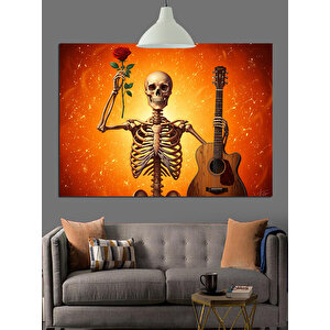 Gitar Çalan İskelet Figürü Dekoratif Kanvas - Mdf Ahşap Tablo 25x35 cm