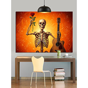 Gitar Çalan İskelet Figürü Dekoratif Kanvas - Mdf Ahşap Tablo 25x35 cm