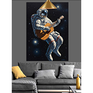 Gitar Çalan Astronot Dekoratif Kanvas - Mdf Ahşap Tablo 100x140 cm