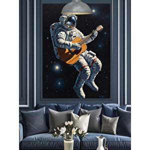 Gitar Çalan Astronot Dekoratif Kanvas - Mdf Ahşap Tablo 100x140 cm