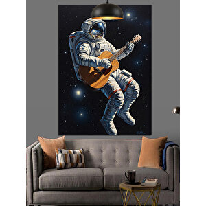 Gitar Çalan Astronot Dekoratif Kanvas - Mdf Ahşap Tablo 100x140 cm