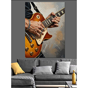 Akustik Gitar Çalan Adam Dekoratif Kanvas - Mdf Ahşap Tablo 100x140 cm