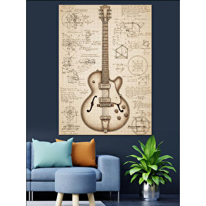 Gitar Teknik Çizim Şeması Dekoratif Kanvas - Mdf Ahşap Tablo 70x100 cm