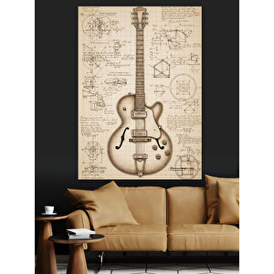 Gitar Teknik Çizim Şeması Dekoratif Kanvas - Mdf Ahşap Tablo 70x100 cm