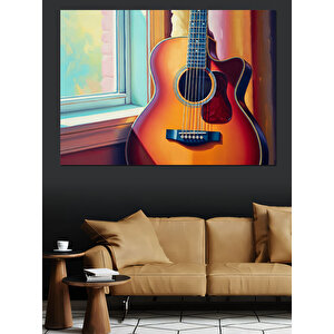 Güneş Işığında Akustik Gitar Dekoratif Kanvas - Mdf Ahşap Tablo 35x50 cm